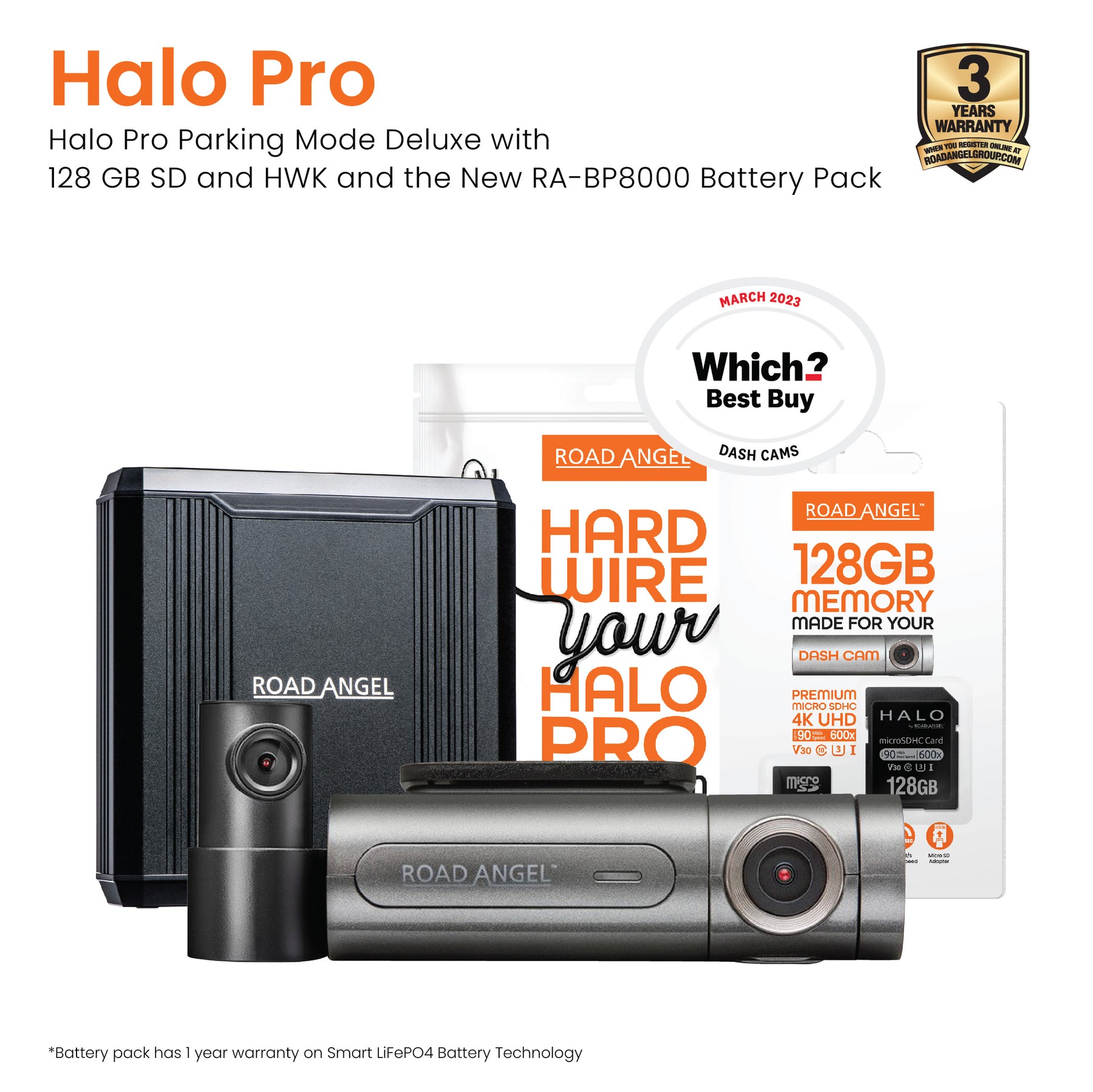 Road Angel Halo Pro 128GB Deluxe Dual Dash Cam Bundle with – Battery Pack for Ultimate Parking Monitoring!  - Nationwide Installation Included